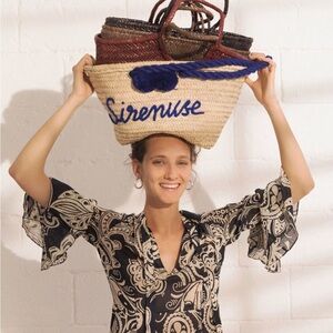 Emporio Sirenuse Natural straw and Blue Woven Tote Bag